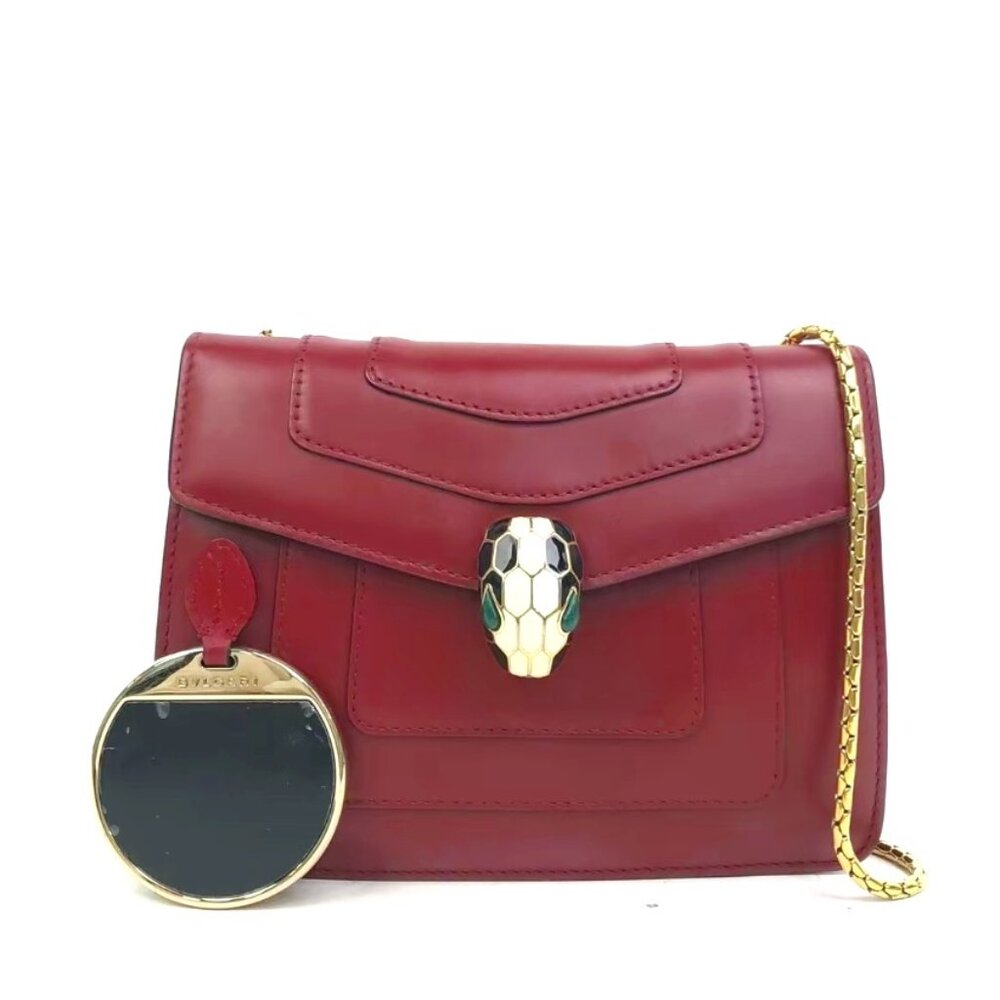 Bulgari  Calfskin Serpenti Forever Crossbody Bag Ruby Red